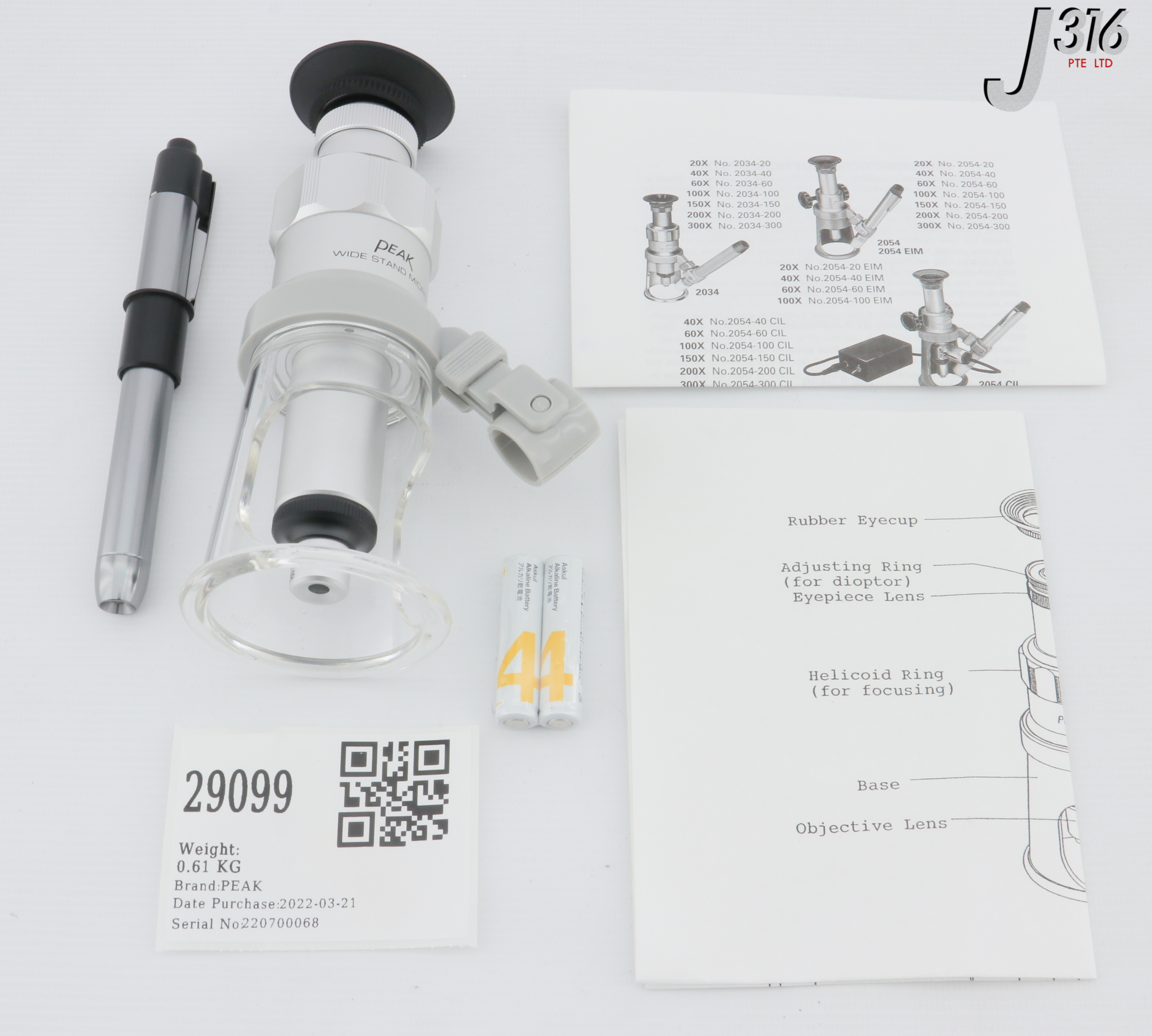 29099 PEAK WIDE STAND INSPECTION MICROSCOPE, LENS 10X, 2X NA 0.06
